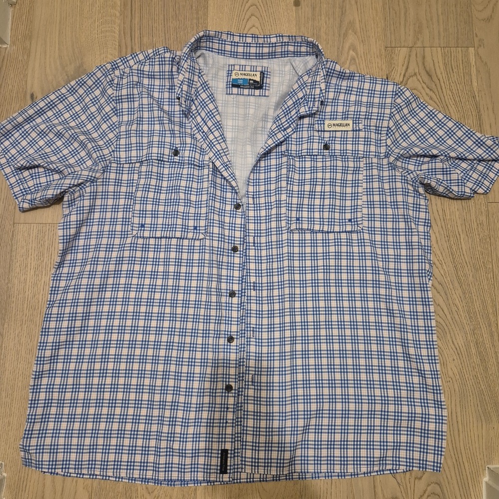 Magellan Outdoors Blue and White Plaid Men's Shirt